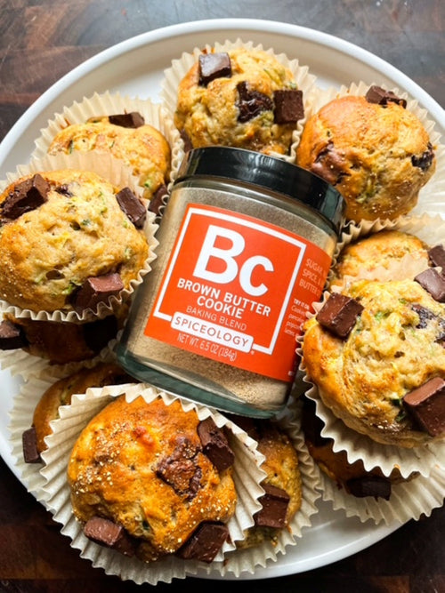 Brown Butter Cookie Banana Zucchini Chocolate Chunk Muffins