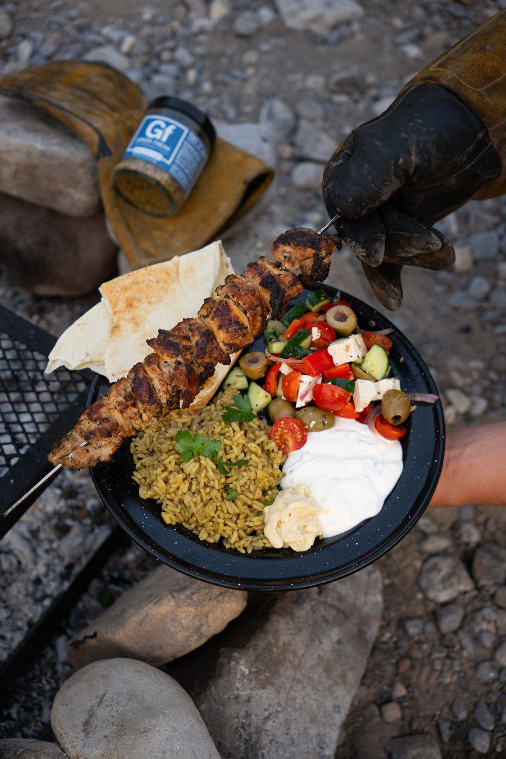 Greek Freak Chicken Skewers over the fire. 