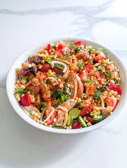 Prime Rib Smoked Chicken Salad with Smoky Honey Habanero Strawberry Vinaigrette
