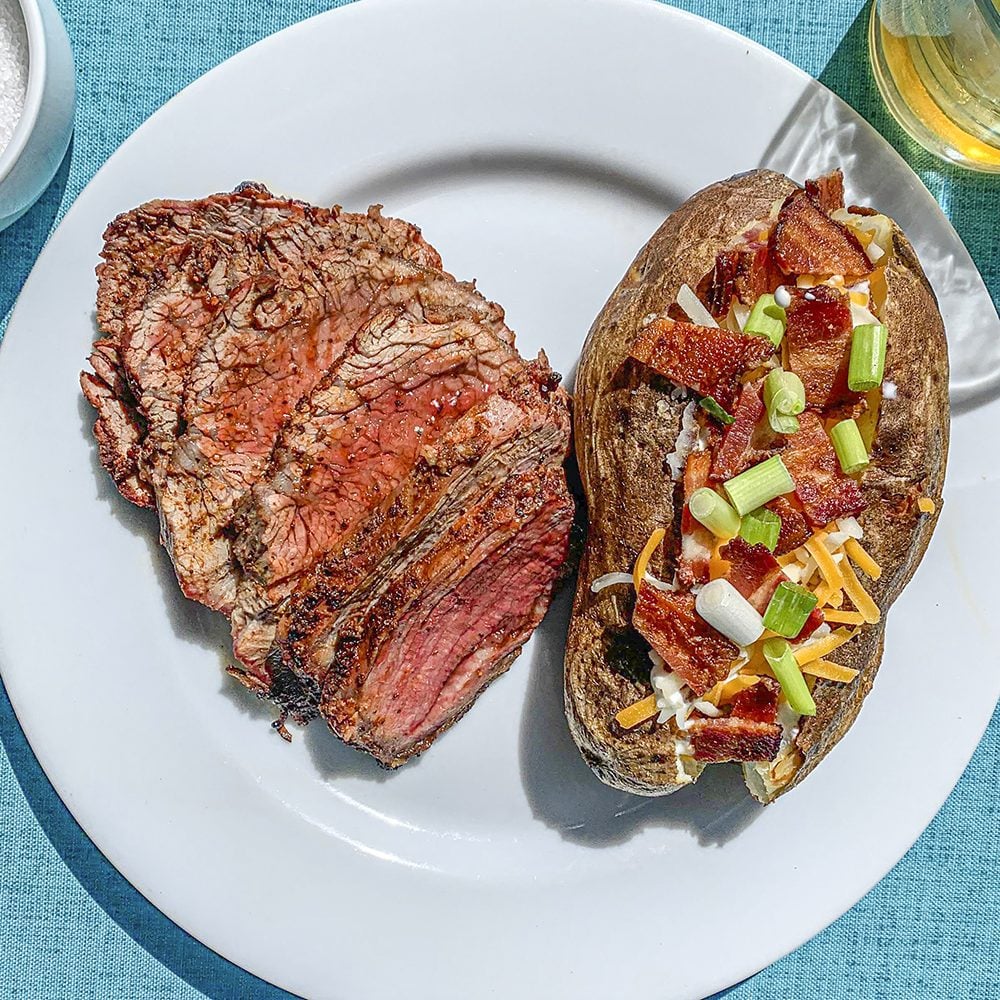Red Tuxedo steak with loaded potato