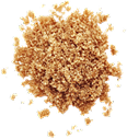 Pile of brown granulated sugar on a white background