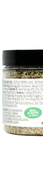 Back view of Spiceology Hot Pickle Tangy Habanero Dill Blend nutrition facts and ingredient information.