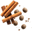 Cinnamon sticks, whole nutmeg, and warm spices arranged on a black background