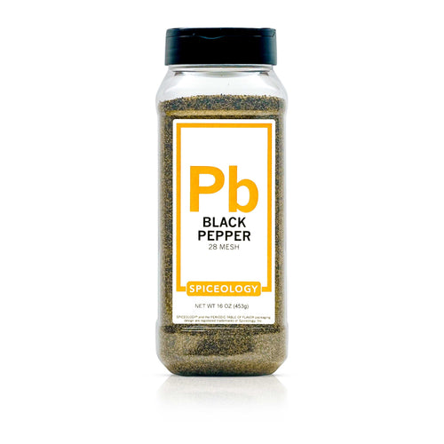 Bottle of Black Pepper, 28 mesh on a white background