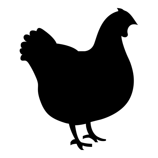 Black silhouette of a chicken on a white background
