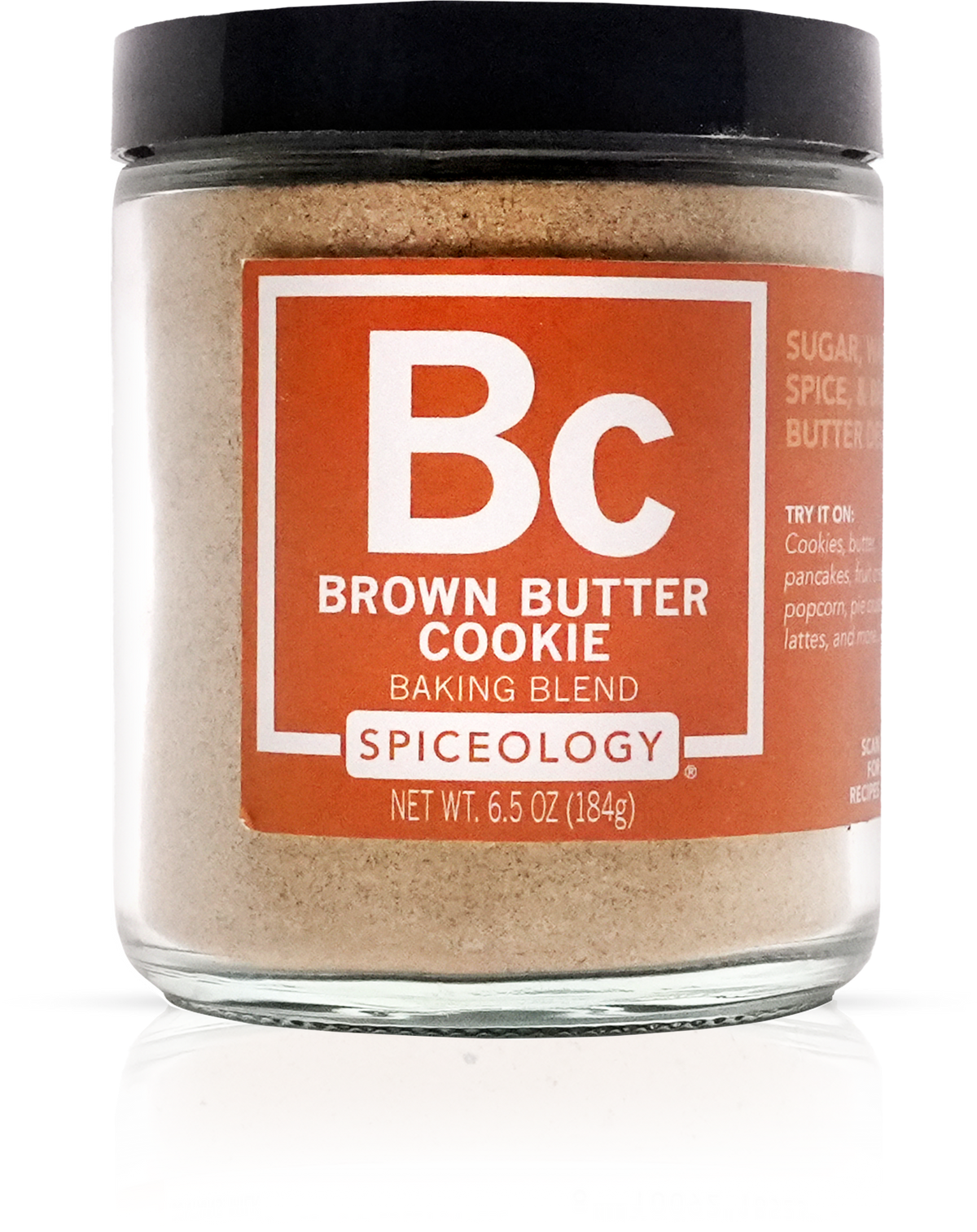 Jar of Spiceology Brown Butter Cookie baking blend on a white background